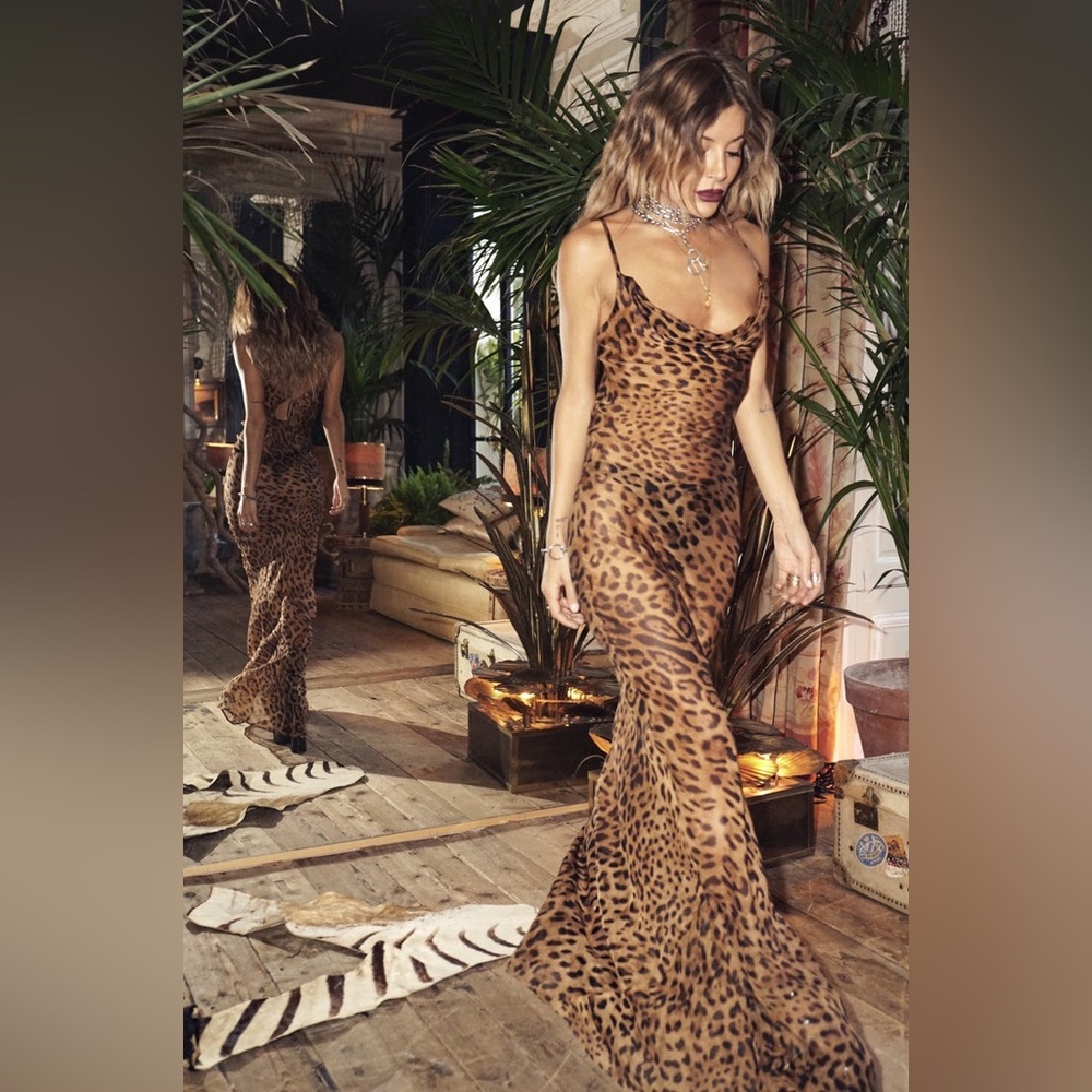 NWT  RAT & BOA Semi-Sheer Maxi Valentina Dress in Leopard